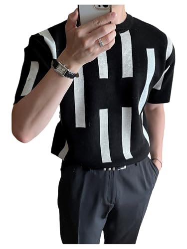 SHENHE Men's Short Sleeve Sweater Jumper Crew Neck Loose Fit Business Casual Knit Top Jumper