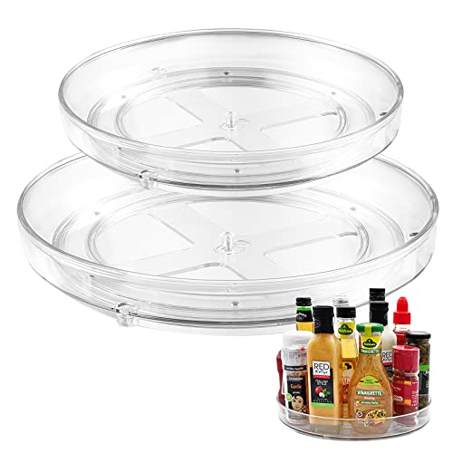 StarryTiger Lazy Susan Rotating Plate Fridge, 27 cm + 23.5 cm Fridge Turntable, Spice Holder 360° Rotatable Kitchen Organiser Storage for Oil Spices Jam Storage Jars Set of 2