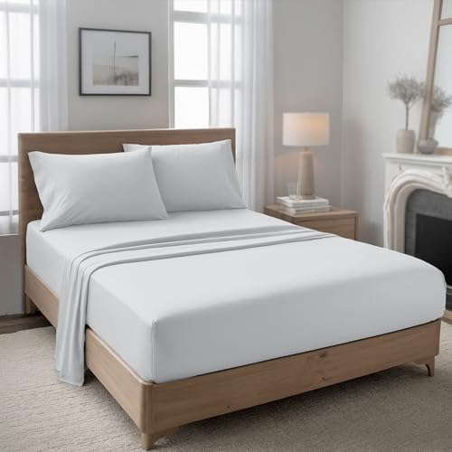 Hotel Linen Klub 3-Piece Fitted Sheet Set Super King 200 x 200 + 25cm Deep Pocket Elastic Edges Soft Microfiber Bedding Wrinkle-Resistant Lightweight and Comfortable- White