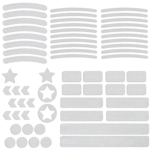 WOLMIK 62 Stück Warnung Reflektierende Aufkleber, Fahrrad Reflektoren Aufkleber Set, Leuchtaufkleber für Fahrradhelme, Motorräder, Schultaschen, Rucksäcke, Kinderwagen und mehr