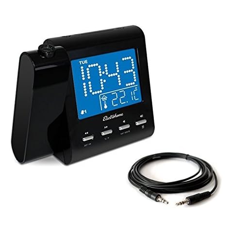 Magnasonic Projection Alarm Clock with AM/FM Radio, Battery Backup, Auto Time Set, Dual Alarm, Sleep Timer, Indoor Temperature/Day/Date Display & Bonus 3.5mm Aux Stereo Cable Cover