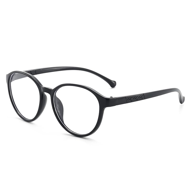 SYGA Children's Lightweight Anti-Blue Light Glasses Round Frame Comfortable Kids For Age 4-12Years old(Black frame black legs)
