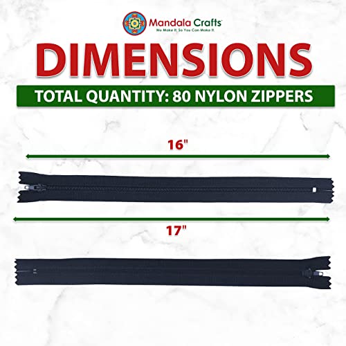 Image of Mandala Crafts 80 PCs Navy Blue Closed-End 16 Inch Nylon Zippers for Sewing