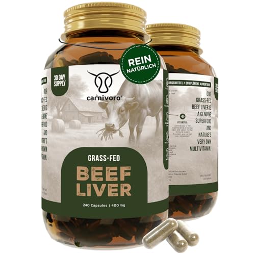 Carnivoro Rinderleber Kapseln - Multivitamin - Grass Fed Beef Liver - 240 Stück - 30 Tage Packung - Superfood - Natürliches Eisen Vitamin A Vitamin B12 B2 B3 B5 Folat Kupfer - Keto - Paleo
