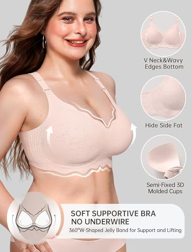 OEAK Womens Value Series Wireless Bras Push Up Soft Convertible Jelly Bra S Jacquard Pink — view 2
