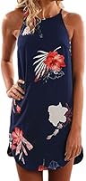 Asvivid Womens Halter Floral Printed Sleeveless Beach Mini Casual Dress Summer Short Sundresses
