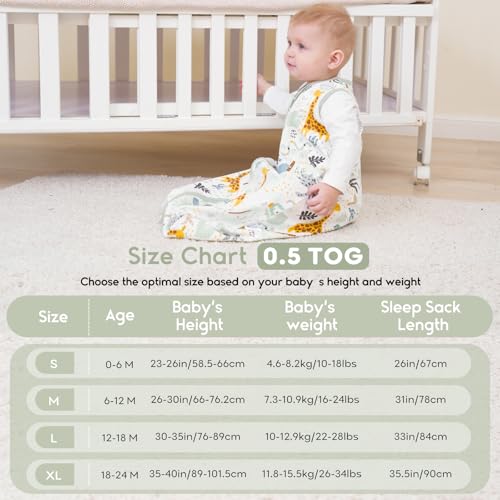 Miniatura 5 de Yoofoss Saco De Dormir Para Bébé De Verano 0.5 Tog 100 Algodón Transpirable Saco De Dormir 67 Cm Para Neutral Niñas Niños 0-6 Meses