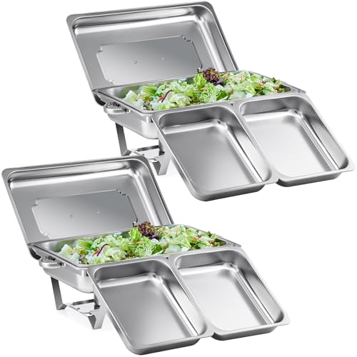 Wilprep Chafing Dish Edelstahl Buffet-Set Warmhaltebehälter Speisenwärmer Wärmebehälter Rechaud für Catering, Buffet und Party (2 Set 2x1+4x1/2 GN-Behälter)