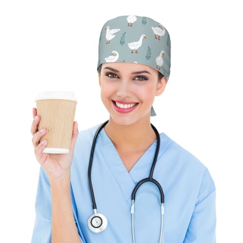 Image of Working Cap Scrub Cap with Sweatband Adjustable Unisex Women Tie Back Hat Nurse Surgical Caps