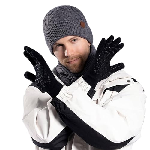 Grande écharpe tour de cou homme et femme avec bonnet et gants en tricot haut de gamme