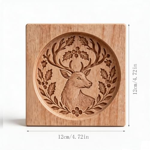 4.72in Carved Wooden Christmas Cookie Stamps, Mini Pie Molds, Elk Print - image 2