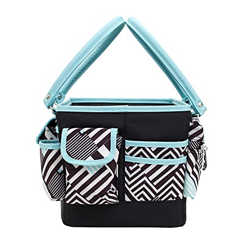 Image of Everything Mary Teal Geometric Deluxe Store and Tote - Storage Organizer Bag for Crafts, Sewing, Paper, Art, Desk, Canvas, Supplies Storage Organization - Travel Art Box with Handle