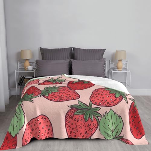 Couverture molletonnée chaude lit plaid fraise réversible peluche - 4