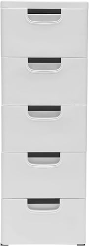 Miniatura 1 de Cómoda de plástico de 5 capas, torre de almacenamiento vertical apilable de 5 cajones, unidad organizadora para pasillo, entrada, muebles para el