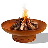 KOL 27.5in Round Fire Pit with Base β Heavy-Duty Free-Standing Garden Fire Pits for Outside, Pre-Rusted Deep Fire Bowl for Terrace, Backyard, Patio, Deck & Camping Bonfire