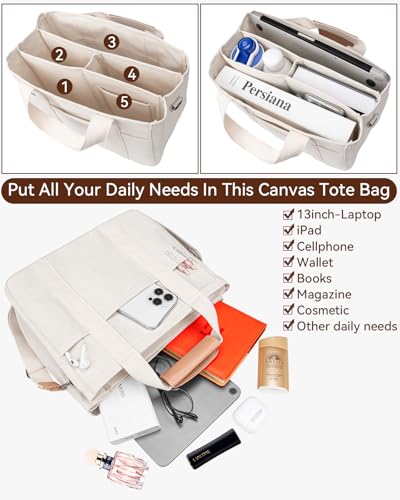 Bolsa Tote de Lona con Múltiples Bolsillos para Mujer miniatura 4