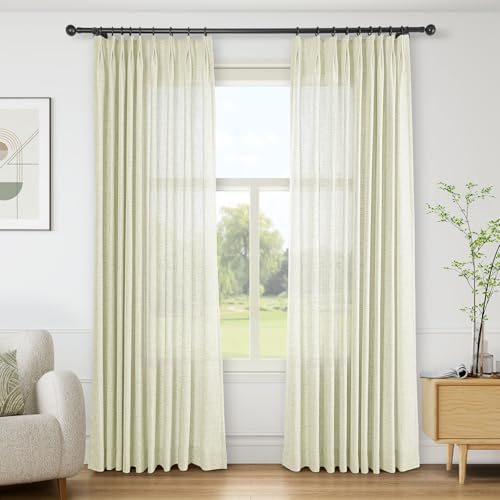 Macochico Yellowish Pinch Pleated Linen Curtains for Living Room Dining-Room, Soft Light Filtering Privacy Drapes for Bedroom Guestroom Home Office with Tieback, Neutral Home Decor 40”Wx72”L