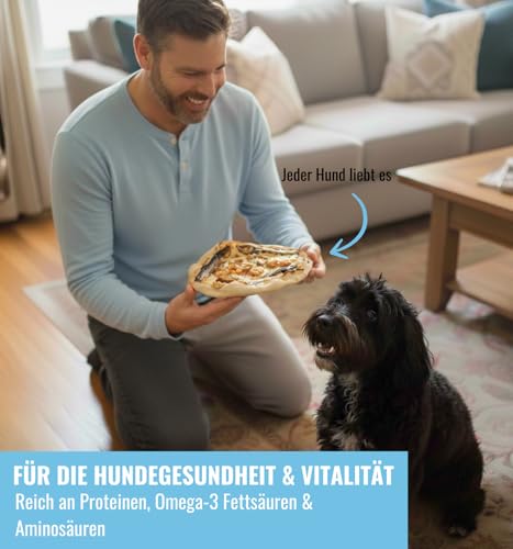 RiNa`s Hundepizza Frutti di Mare mit Thunfisch, Sardine & Riesengarnelen - glutenfrei, proteinreich & ofengebacken - Gesunder Hundesnack für besondere Momente (200 g)