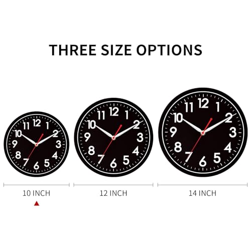 Image of AKCISOT Wall ClockModern Black Silent Non Ticking Wall Clocks Battery Operated 10 Inch,Small Analog Classic Clock Decorative for Bedroom, Kitchen, Home Office, Bathroom, School, Living Room
