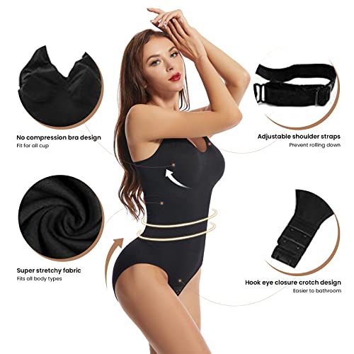 Image of 2 Pack Bodysuit for Women - Seamless Tummy Control Shapewear Sculpting Thong Sleeveless Women Body Shaper