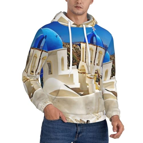 Sweat à capuche imprimé Santorini mer avec cordon de serrage homme
