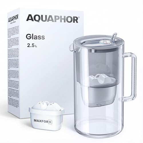 AQUAPHOR Water Filter Jug Glass Grey 2.5L with 1 x Maxfor+ Cartridge