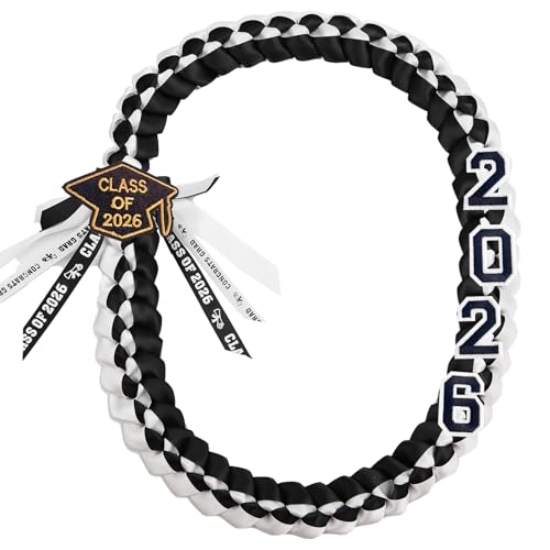 FOMOMDI 2026 Graduation Honor Ribbon Leis Graduation Braided Necklace for College Student School Grad Party Supplies (BlackWhite 2026)