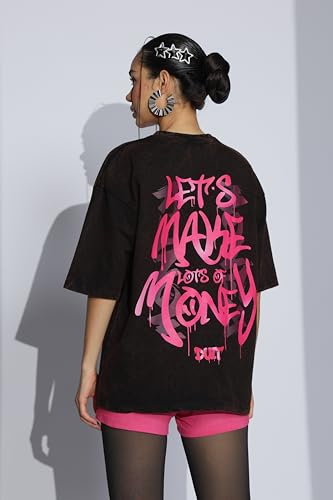 Image of DUIT Women's Let's Make Lots of Money Oversized Cotton Blend T-Shirt Black Color