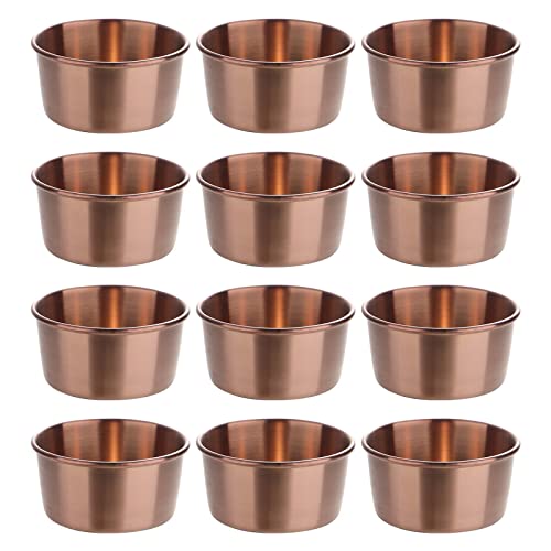 Small Sauce Cups, 12 Pack 2.8oz Stainless Steel Ramekin Dipping Sauce Cup, Rose Gold Commercial Grade Individual Round Condiment Cups
