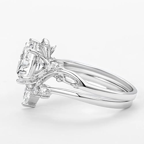 Leaf Wedding Ring Set for Women White Gold 1CT Oval Cut Moissanite Bridal Ring Set Engagement Ring Set 925 Sterling Silver 10K 14K 18K Gold4