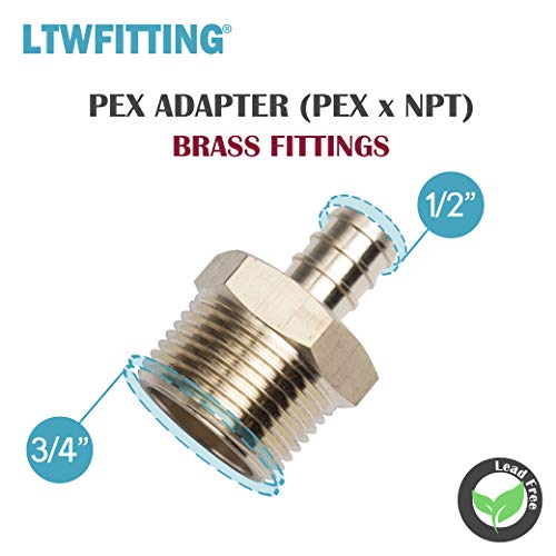Ltwfitting Lead Free Brass Pex Adapter Fitting 1/2-Inch Pex X 3/4-Inch Male Npt Crimp Adaptor (Pack Of 5) #TOP1