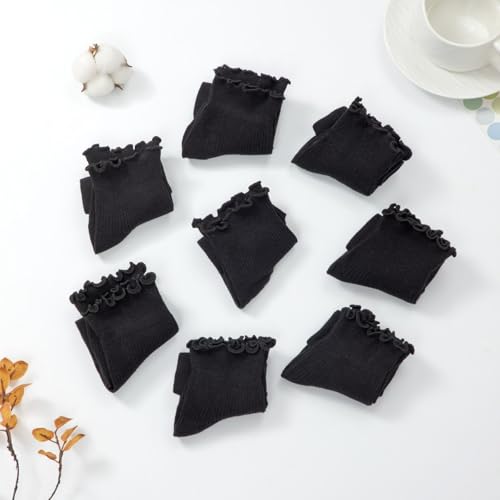 Image of 8 Pairs Cute Ruffle Frilly Ankle Socks Women, Lace Lettuce Socks