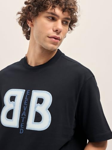 Image of The Bear House Men's Cotton Self Design Oversize T-Shirt