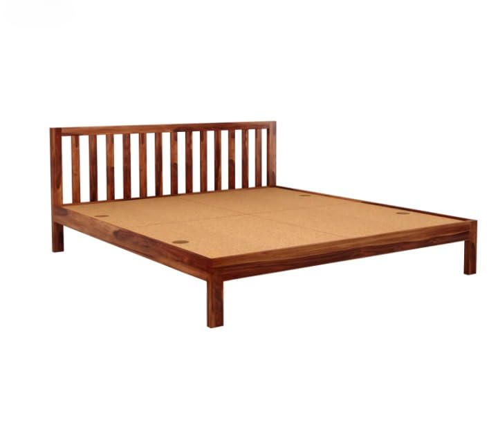 Image of SUNCOM Solid Sheesham Wood King Size Bed Without Storage for Bedroom - Wooden King Size Cot Bed for Home - Handcrafted Furniture Platform Double Bed (Natural Finish)