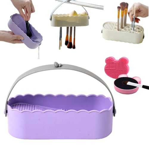 メイクブラシクリーナー シリコン 化粧ブラシ 洗浄 乾燥 収納 3in1 メイクブラシ洗浄ボウル パフクリーナー スポンジクリーナー 化粧筆/パフ/スポンジ/メイク道具洗浄 置き台 吊り下げ可能 取り外し可能 おしゃれ無臭 携帯便利 ドライクリーニングスポ