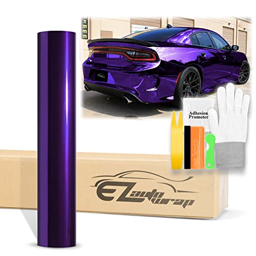 60"X240" (5Ftx20Ft) Supercast Chrome Purple Vinyl Wrap Sticker Car Auto Vehicle Motorcycle Diy Decal Sheet With Air Release Channel Bubble Free Self Adhesive Peel And Stick Free Tool Kit #TOP23