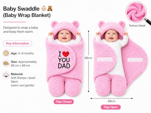 Image of BRANDONN Baby Blanket Newborn Gift Pack of Swaddle Wrapper, 0-9 Months, Length 68 cm x Width 68 cm