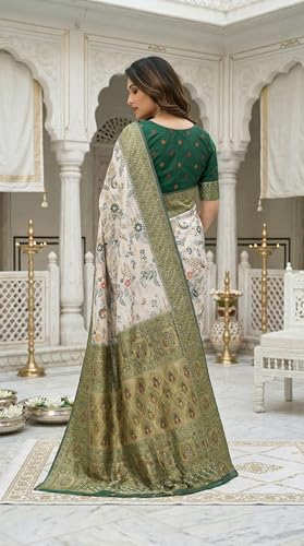 Image of C J Enterprise Women's Kanjivaram Style Soft Silk Saree Heavy Zari Woven Traditional Wedding Saree with Blouse Piece (Morpankh)