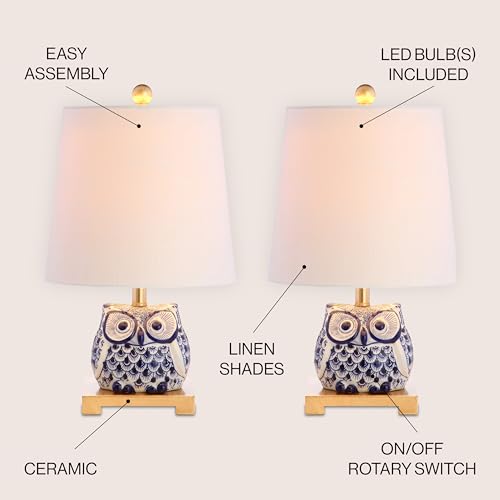 Lámpara de Mesa Búho Cerámica Azul y Blanco 16" Set 2 miniatura 3