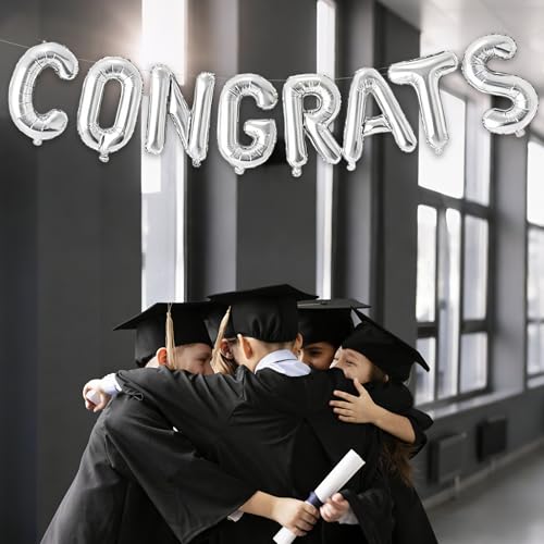 Image of Congrats Balloons, Graduation, Wedding, Bridal Party Supplies Decorations, Silver, 16 Inch