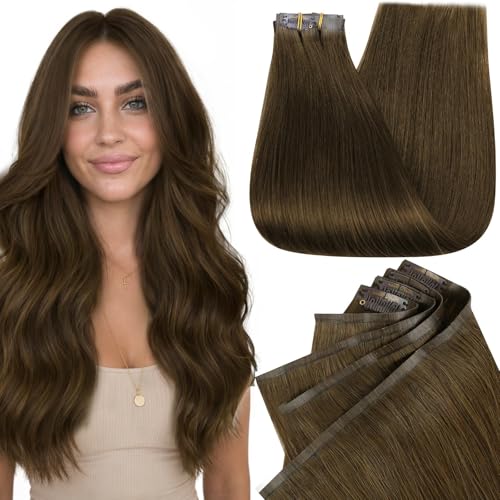 Image of Full Shine Seamless Clip in Hair Extensions Human Hair, Brown 160g 22 Inch | Invisible PU Weft, Full Head Coverage, Secure Clips, Dense Volume Coverage for Medium to Thick Hair, Chestnut Brown, 8 Pcs