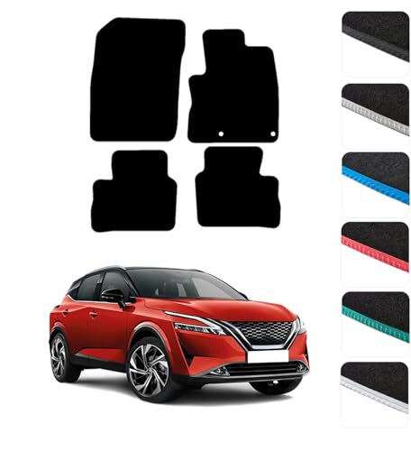 GCM - Car Floor Mats for Qashqai Hybrid (J12) 2021 to Present- Anti Slip & Fit Car Mat with Clips Easy to Clean Car Carpet for All-Weather- Black Edging Carpet
