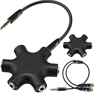 Xiatiaosann Headphone Splitter 3.5mm Multi Headphone Audio Adapter, 2 PCS 5 Way 6-Jack Female Connector with 1 Male to Female Splitter Cable for Mp3 Player Mobile Phone Laptop Speakers