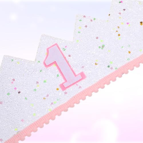 White First Birthday Crown, Soft First Birthday Hat for Girls, Glitter One Birthdays Hat with Colorful Dots, Birthdays Girl Crown for Baby Shower Photo Props...3