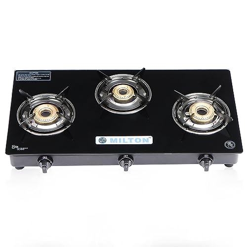 MILTON Premium Pro Toughened Glass Top Gas Stove 3 Burners I Auto