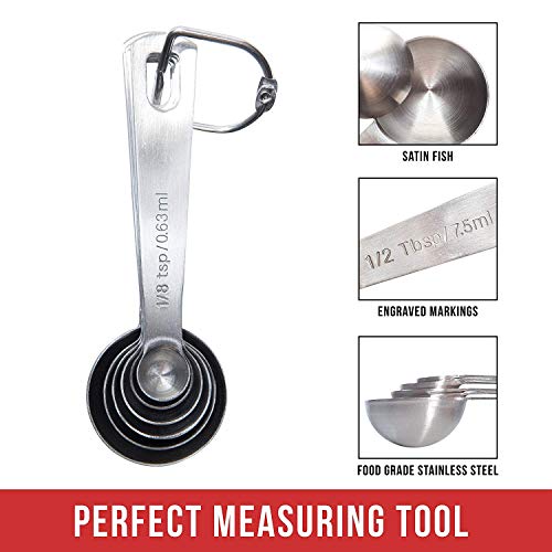 Chef Remi 6-Piece Measuring Spoon Set, 1/8 tsp, 1/4 tsp, 1/2 tsp, 1 tsp, 1/2 tbsp & 1 tbsp Stainless Steel Measuring Spoon – Basic Kitchen and Baking Utensils