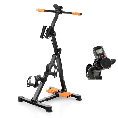 KOMFOTTEU Bicicleta Estática para Personas Mayores, Entrenador de Pedales con Pantalla LCD, Ejercitador de Brazos y Piernas con Masaje, Pedaleador Estático con Resistencia y Altura Ajustable