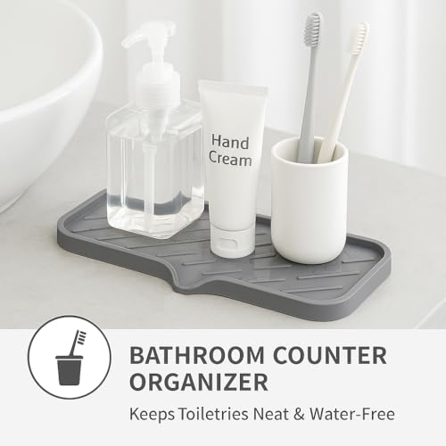 Image of HOMEZE Silicone Sink Drainer Mat 30x10 cm | Multipurpose Kitchen Sink Organizer Tray for Soap, Sponge, Brush Storage & Drying| Non-Slip, Heat-Resistant, Flexible & Easy to Clean Counter Mat