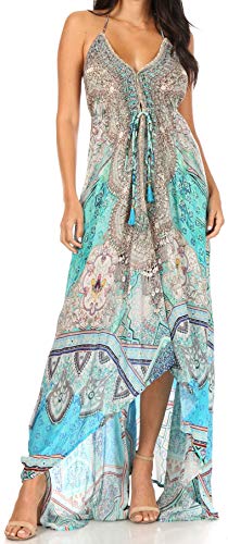 Image of Sakkas Lizi Womens Maxi High-Low Halter Handkerchief Long Dress Beach Party