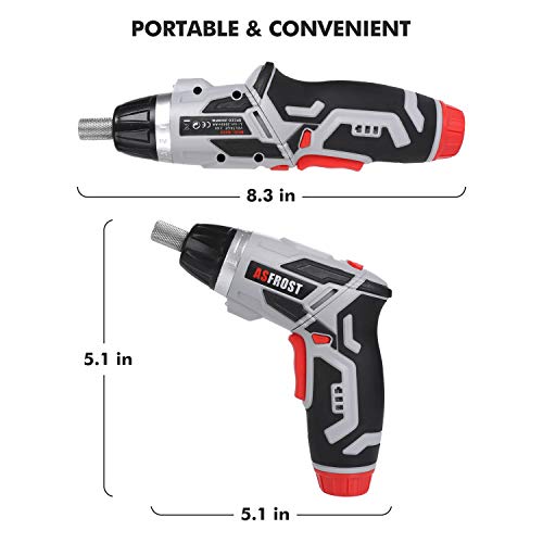 Electric Screwdriver, AsFrost Cordless Screwdriver, Rechargeable 3.6V MAX 2000mAh Li-ion, 45pcs Accessories, Battery Indicator, 7 Torque Setting, 2 Position Handle with LED Light, Flexible Shaft - Thumbnail 4